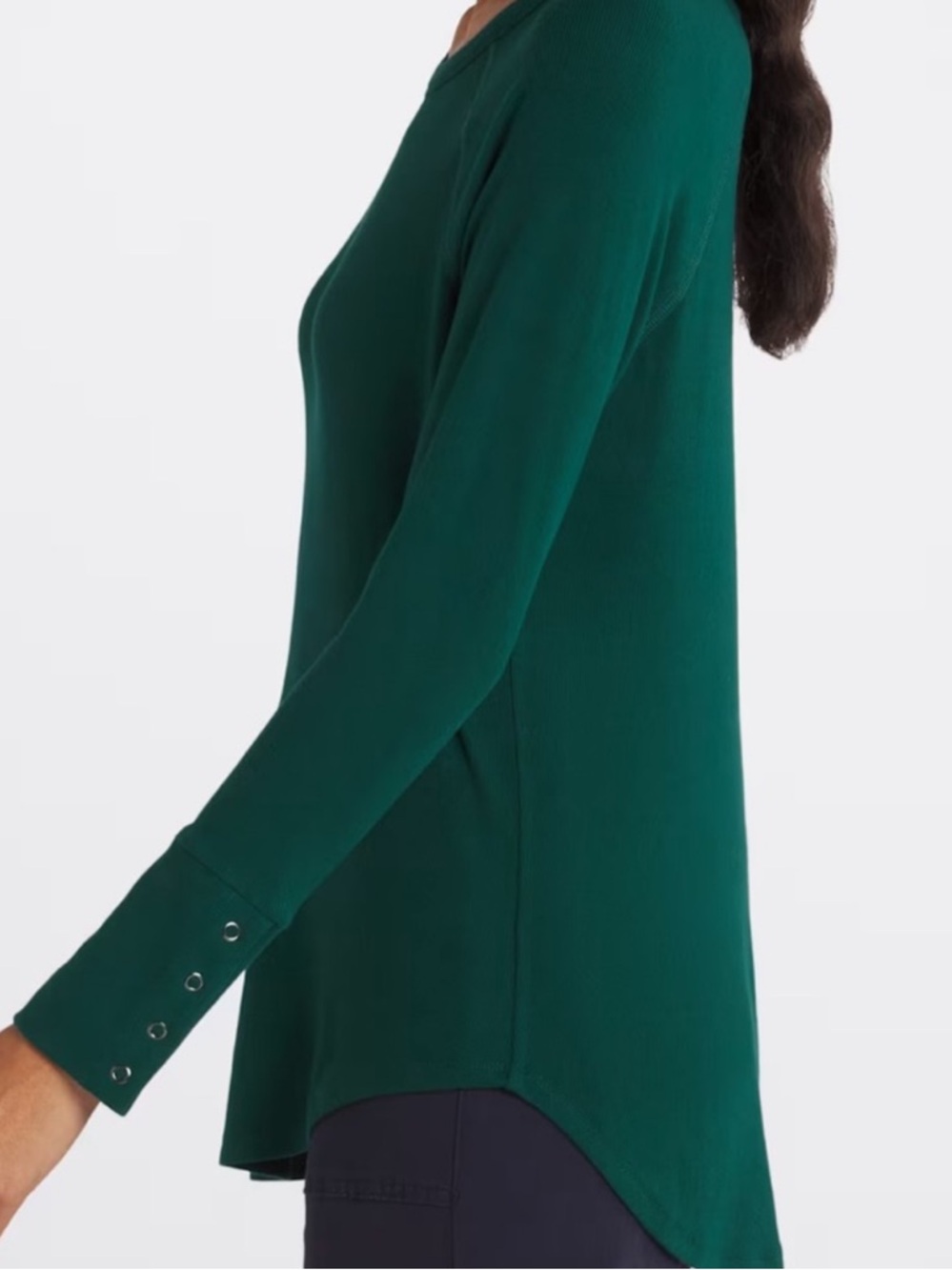 NINE BRITTON COLMAR LONG SLEEVE BUTTON DETAIL KNIT TOP DARK GREEN - XS - Picture 2 of 5